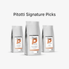 Pitotti Signature Picks coffee bundle featuring Angela’s espresso blend, Good Morning medium roast, and Intense dark roast in 12 ounce bags